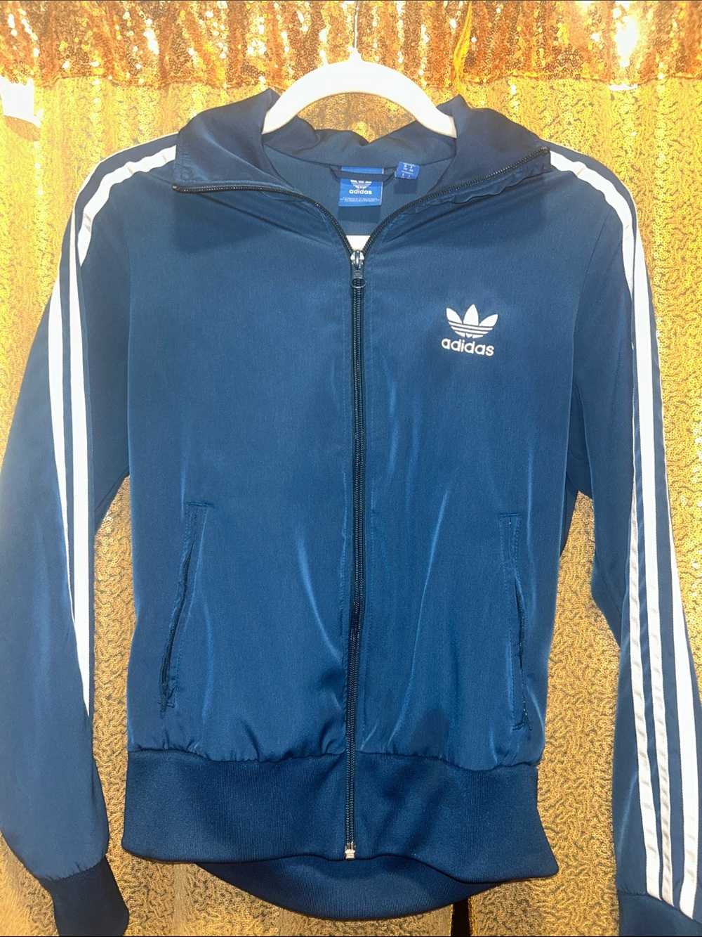 adidas Navy Blue Track Jacket with White Stripes